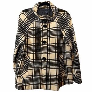 Black and Cream Plaid Women's Coat